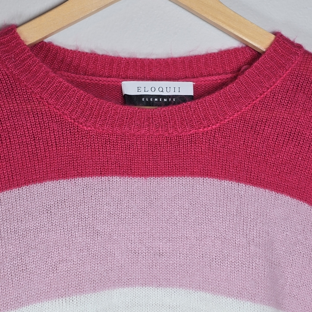 Eloquii Stripe Colorblock Fuzzy Knit Sweater Acrylic Sz 18-20 Balloon Sleeve - Picture 5 of 13